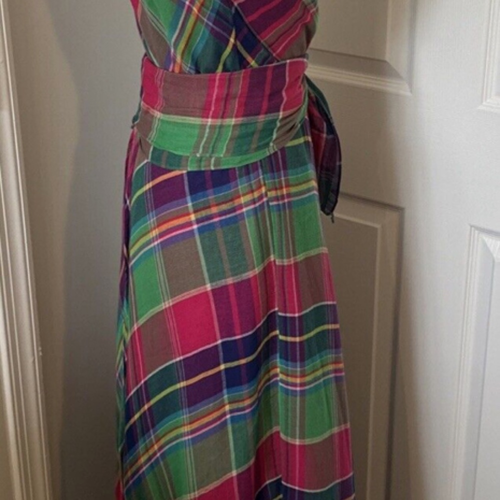 Polo Ralph Lauren Size 8 Sleeveless Fit & Flare Long Madras Wrap Cotton Dress - Picture 5 of 12